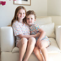 RAINBOW FLORAL | GIRLS' BUTTON UP SHORT SLEEVE + SHORTS SET