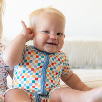 RAINBOW MINI CHECKER | SHORT ZIPPER ONE PIECE