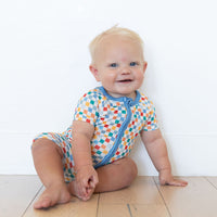 RAINBOW MINI CHECKER | SHORT ZIPPER ONE PIECE