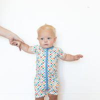 RAINBOW MINI CHECKER | SHORT ZIPPER ONE PIECE