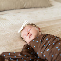 BROWN + BLUE POLKA DOTS | SWADDLE