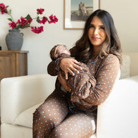 BROWN + BLUE POLKA DOTS | WOMEN'S BUTTON UP LONG SLEEVE SET