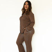 BROWN + BLUE POLKA DOTS | WOMEN'S BUTTON UP LONG SLEEVE SET