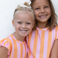PINK + ORANGE STRIPE | RUFFLE SHORT SET