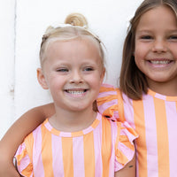 PINK + ORANGE STRIPE | RUFFLE SHORT SET