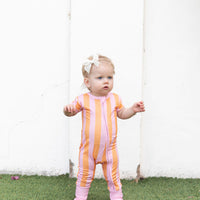 PINK + ORANGE STRIPE | SHORT SLEEVE ZIPPER ONE PIECE
