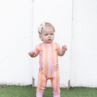 PINK + ORANGE STRIPE | SHORT SLEEVE ZIPPER ONE PIECE