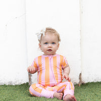 PINK + ORANGE STRIPE | SHORT SLEEVE ZIPPER ONE PIECE