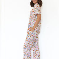 PINK FALL FLORAL | WOMEN'S BUTTON UP SHORT SLEEVE SET