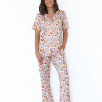 PINK FALL FLORAL | WOMEN'S BUTTON UP SHORT SLEEVE SET