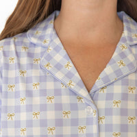 GINGHAM BOWS | WOMEN'S BUTTON UP SHORT SLEEVE SET