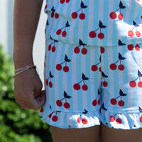 CHERRY STRIPES | RUFFLE SHORT SET