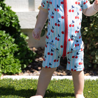 CHERRY STRIPES | SHORT ZIPPER ONE PIECE