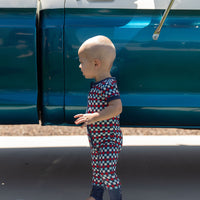 USA MINI CHECKER | SHORT SLEEVE ZIPPER ONE PIECE