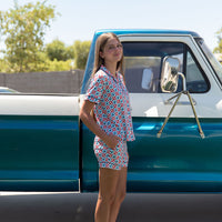 MINI CHECKERED STARS | GIRLS' BUTTON UP SHORT SLEEVE + SHORTS SET