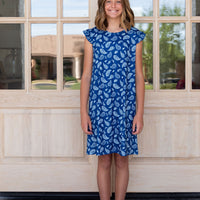 BLUE PAISLEY | RUFFLE SLEEVE DRESS