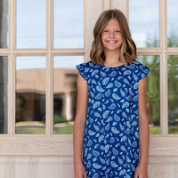 BLUE PAISLEY | RUFFLE SLEEVE DRESS