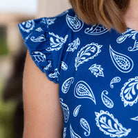 BLUE PAISLEY | RUFFLE SLEEVE DRESS