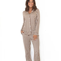 BROWN GINGHAM | WOMEN'S BUTTON UP LONG SLEEVE SET