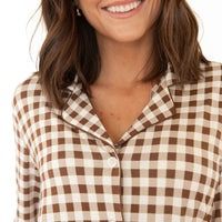 BROWN GINGHAM | WOMEN'S BUTTON UP LONG SLEEVE SET
