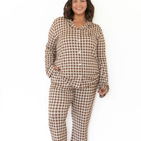 BROWN GINGHAM | WOMEN'S BUTTON UP LONG SLEEVE SET
