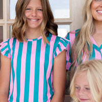 PINK + TEAL STRIPE | RUFFLE SHORT SET