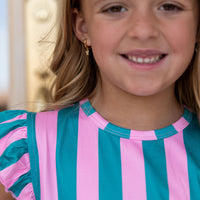 PINK + TEAL STRIPE | RUFFLE SHORT SET