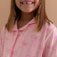 PINK BOWS | GIRLS' BUTTON UP SHORT SLEEVE + SHORTS SET