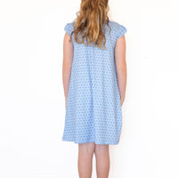 BLUE MINI HEARTS | RUFFLE SLEEVE DRESS