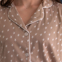 TAN STARS | WOMEN'S BUTTON UP SHORT SLEEVE SET