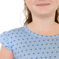 BLUE MINI HEARTS | RUFFLE SLEEVE DRESS