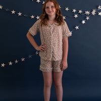 TAN STARS | GIRLS' BUTTON UP SHORT SLEEVE + SHORTS SET