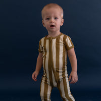 OLIVE STRIPE | SHORT SLEEVE ZIPPER ONE PIECE