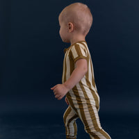 OLIVE STRIPE | SHORT SLEEVE ZIPPER ONE PIECE