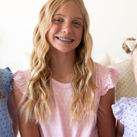 PINK + WHITE MINI HEARTS | RUFFLE SLEEVE DRESS