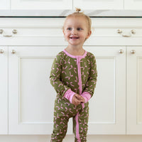 OLIVE + PINK BOWS | ZIPPER ONE PIECE