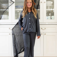 GREY + BLACK MINI CHECKER | GIRLS' BUTTON UP LONG SLEEVE SET