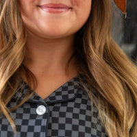 GREY + BLACK MINI CHECKER | GIRLS' BUTTON UP LONG SLEEVE SET