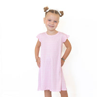 PINK + WHITE MINI HEARTS | RUFFLE SLEEVE DRESS