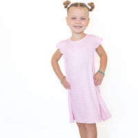 PINK + WHITE MINI HEARTS | RUFFLE SLEEVE DRESS