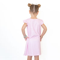 PINK + WHITE MINI HEARTS | RUFFLE SLEEVE DRESS