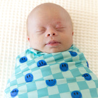 TEAL SMILEY CHECKER | SWADDLE