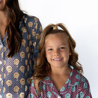 TEAL TRIPPY CHECKER | GIRLS' BUTTON UP SHORT SLEEVE SET