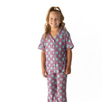 TEAL TRIPPY CHECKER | GIRLS' BUTTON UP SHORT SLEEVE SET