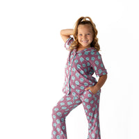 TEAL TRIPPY CHECKER | GIRLS' BUTTON UP SHORT SLEEVE SET