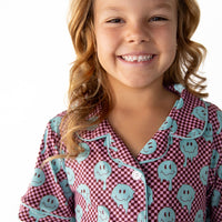 TEAL TRIPPY CHECKER | GIRLS' BUTTON UP SHORT SLEEVE SET