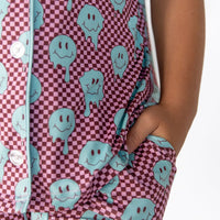 TEAL TRIPPY CHECKER | GIRLS' BUTTON UP SHORT SLEEVE SET