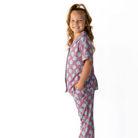TEAL TRIPPY CHECKER | GIRLS' BUTTON UP SHORT SLEEVE SET