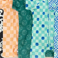 TEAL SMILEY CHECKER | SHORT ZIPPER ONE PIECE