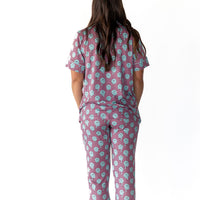 TEAL TRIPPY CHECKER | WOMEN'S BUTTON UP SHORT SLEEVE SET